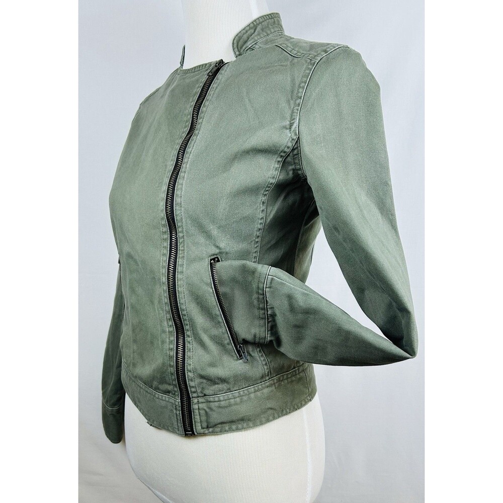 LA Hearts Cropped Olive Green Moto Jacket Asymmetrical Zip Utility Cotton Small